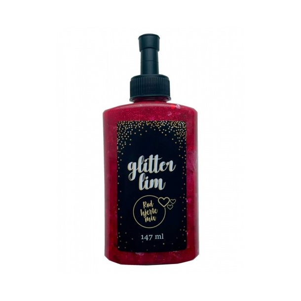 Glitterlim, 147 ml, Hjertemix, Rd