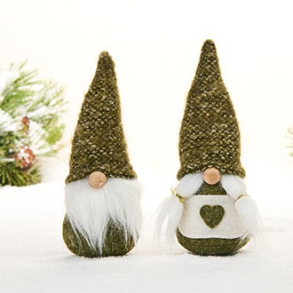 Gnom mand og kone, grnt stof – 14 cm, 2 ASS.