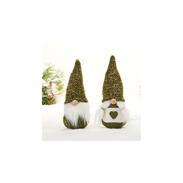 Gnom mand og kone, grnt stof &ndash; 14 cm, 2 ASS.