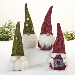 Gnom, mand/kone, stof, rd/grn – 22 cm, 4 ASS