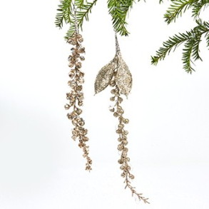 Gren, champagneguld, med br, glimmer & snor, 35cm