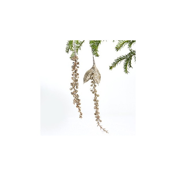 Gren, champagneguld, med br, glimmer &amp; snor, 35cm