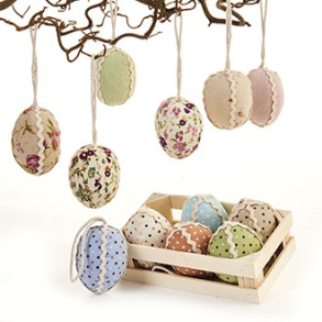 Hngeglavet af stof i ske, 6 stk., blomstret