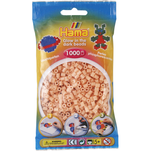 Hama MIDI perler, 1000 stk., rd selvlysende