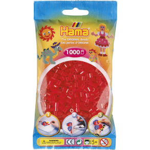 Hama MIDI perler, 1000 stk., rd transparent