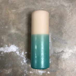 Hndlavede bloklys, sand/turkis