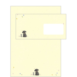 Hartung, Brevpapir med hund, kat og blomster