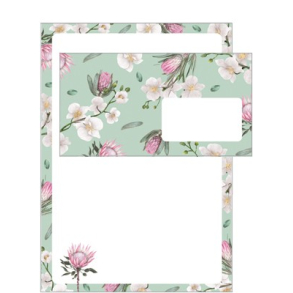 Hartung, Brevpapir med hvide og lyserde blomster