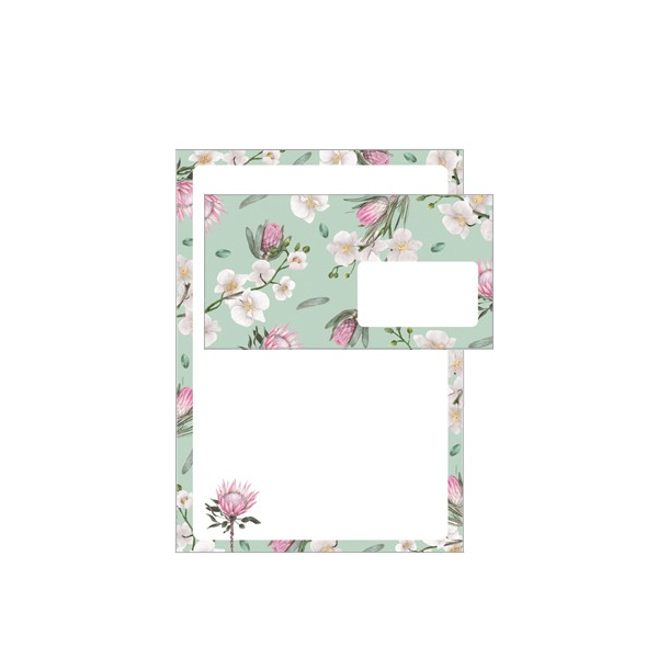 Hartung, Brevpapir med hvide og lyserde blomster