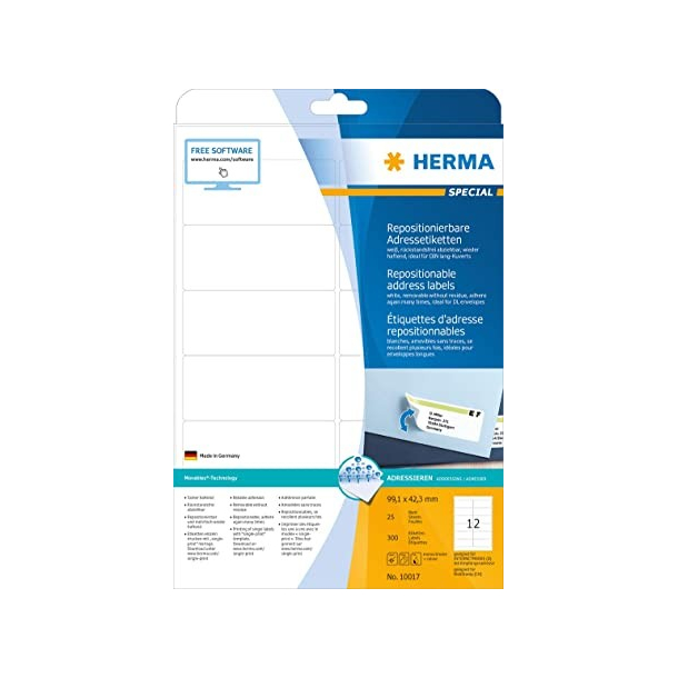 Herma etiket 12 stk., 99,1x42,3 mm, hvid