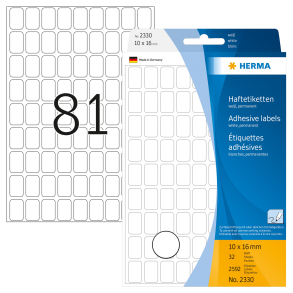 Herma etiket rektangul�r, 10x16 mm, hvid