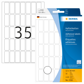Herma etiket rektangul�r, 12x30 mm, hvid