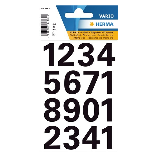 Herma etiket tal 0-9, 25mm, sort