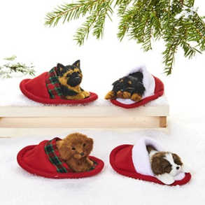 Hund, kunstpels, i hjemmesko - 8 cm