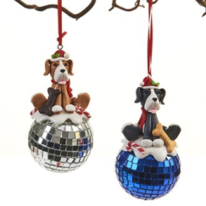 Hund, p disko-kugle, fimo ler, med snor - 10 cm.