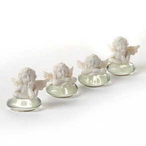 Hvid poly. engeloverkrop p/sten m/sticker, 4 stk.