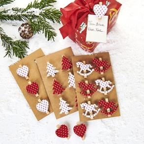 Julefigur, filt, rd/hvid prikket, m/klemme