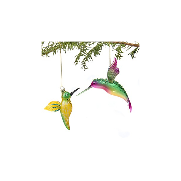 Julefigur, Kolibri, glas, med snor &amp; glimmer, &ndash; 2 ASS.