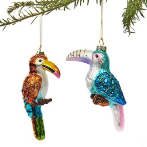 Julefigur, Tukan, glas, med glimmer – 15CM, 2 ASS.