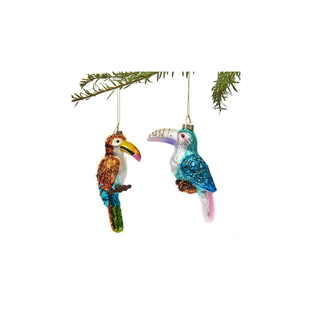 Julefigur, Tukan, glas, med glimmer &ndash; 15CM, 2 ASS.