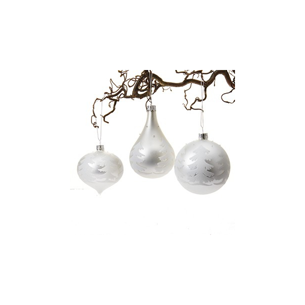 Julekugle med juletrer, glaspynt i slv, 8 cm