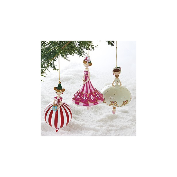 Julekugle, poly., med pige &amp; snor - 19cm.