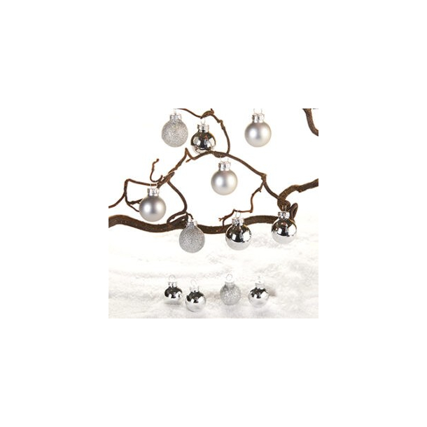 Julekugler i glas, mat/blank, slv, 2 cm, 12 stk.