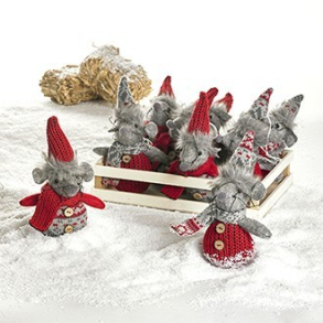 Julemus, stof, m/snor, i trbakke – 13CM