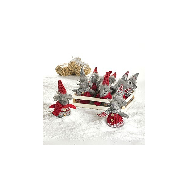 Julemus, stof, m/snor, i trbakke &ndash; 13CM