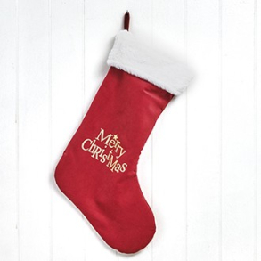 Julesok, velour med foer & pelskant, Merry X-mas, 57cm