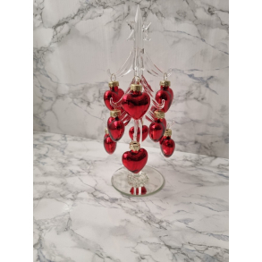 Juletr, klar glas, med rde hjerter