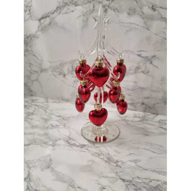 Juletr, klar glas, med rde hjerter