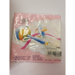 Kaffeservietter 20 stk, baby, rosa, 2 motiver sko og rangle