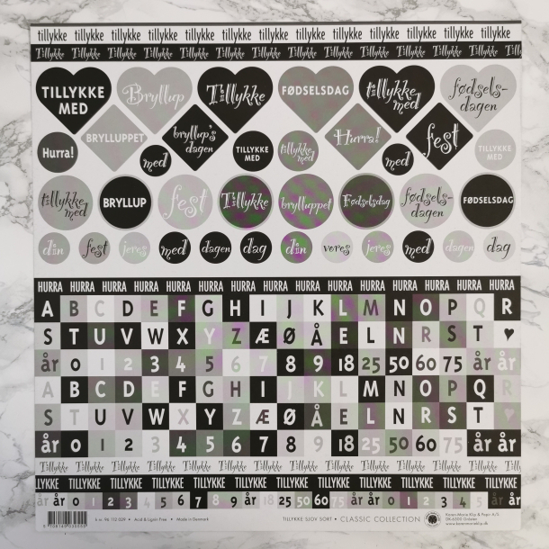 Karen-Marie Klip &amp; Papir - Scrapbooking, Tillykke, sort/hvid