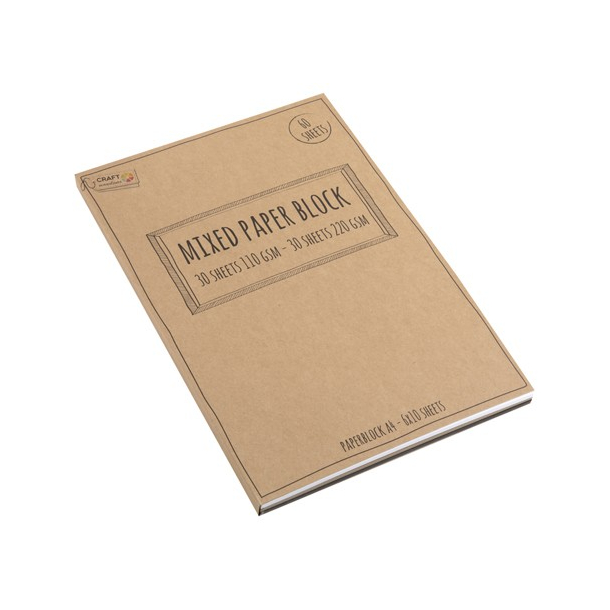 Karton A4 - 60 ark, Hvid, brun og sort karton i to tykkelser