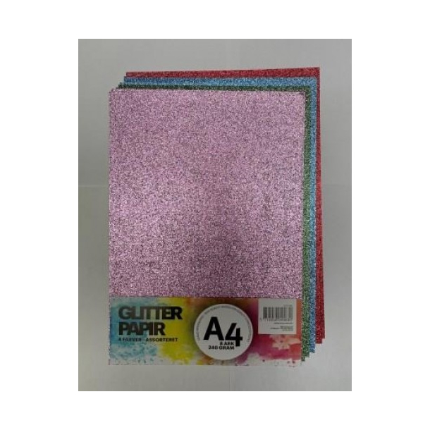 Karton Glitter, A4, 240 g, 8 ark, 4 farver