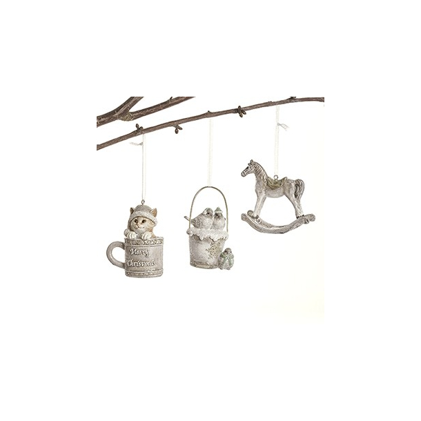 Kat/fugl/hest, poly. med glitter &ndash; 8 cm, 3 ASS.