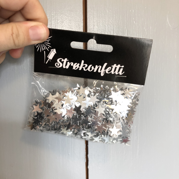 Konfetti, slv stjerner, 25g.