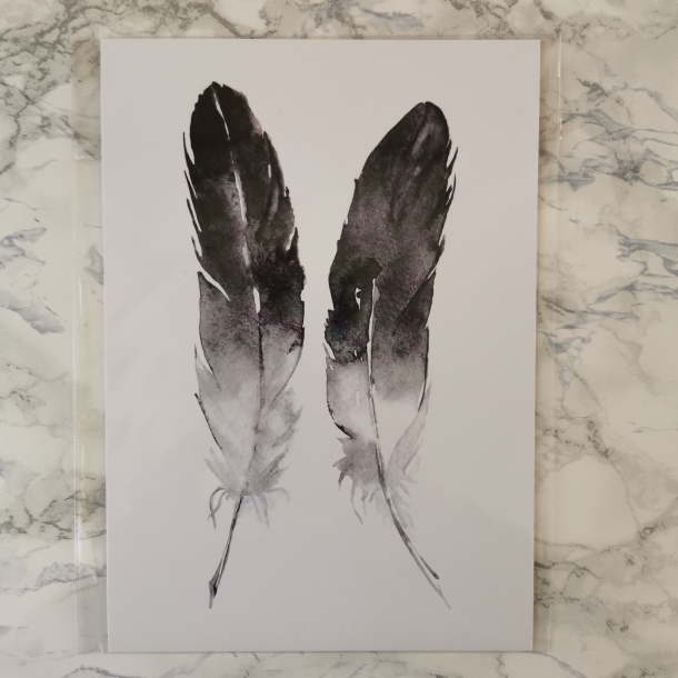 Kort A5 - Fjer, sort/hvid