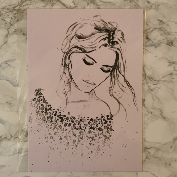 Kort A5 - Kvinde m. mnstret bluse