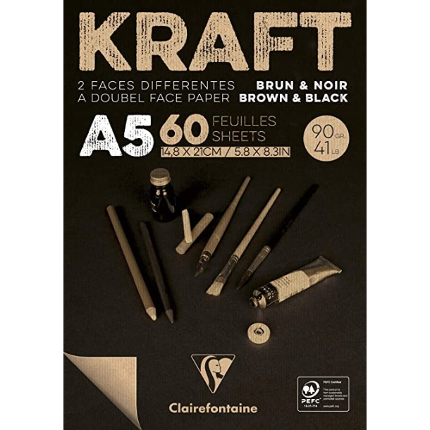 Kraft brun og sort - tegnepapir A4