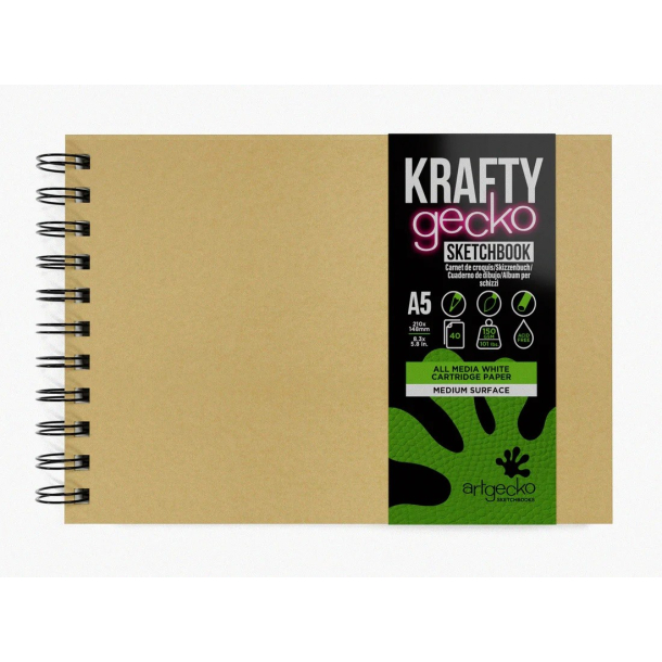 Krafty gecko skitsebog A5, liggende, brun
