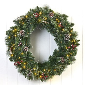 Krans med kogler & 30 LED lys, 60cm