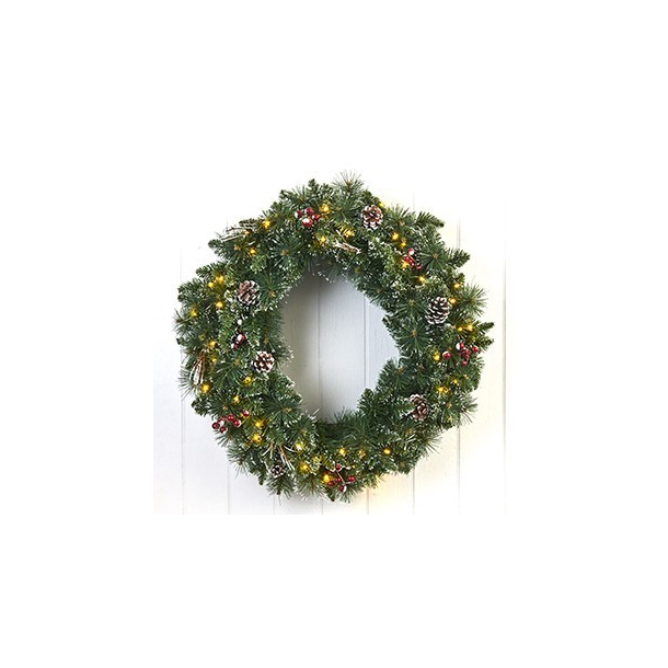 Krans med kogler &amp; 30 LED lys, 60cm