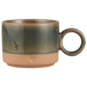 Krus m/hank, Heart, mat brunt ler m/grn kant