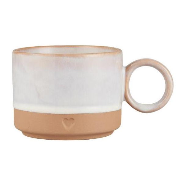 Krus m/hank, Heart, mat brunt ler m/hvid kant