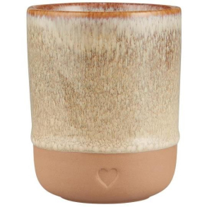 Krus u/hank, Heart, mat brunt ler m/naturfarvet kant 