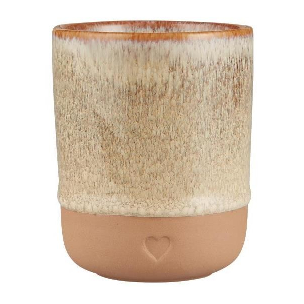 Krus u/hank, Heart, mat brunt ler m/naturfarvet kant 