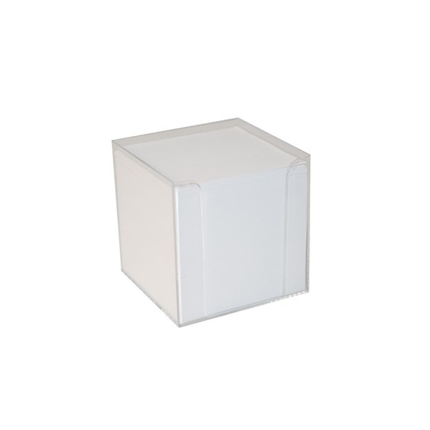 Kubus notesblok i klar holder, 9x9cm