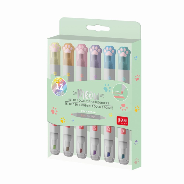 LEGAMI - Meow Highlighters, st med 6 highlighters (12 farver)
